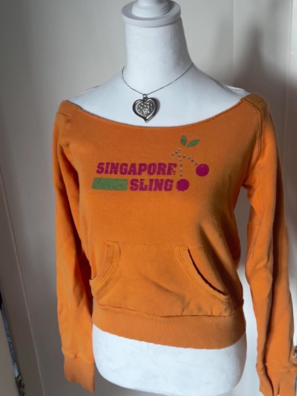 Orange "Singapore Sling" Off-Shoulder Sweatshirt